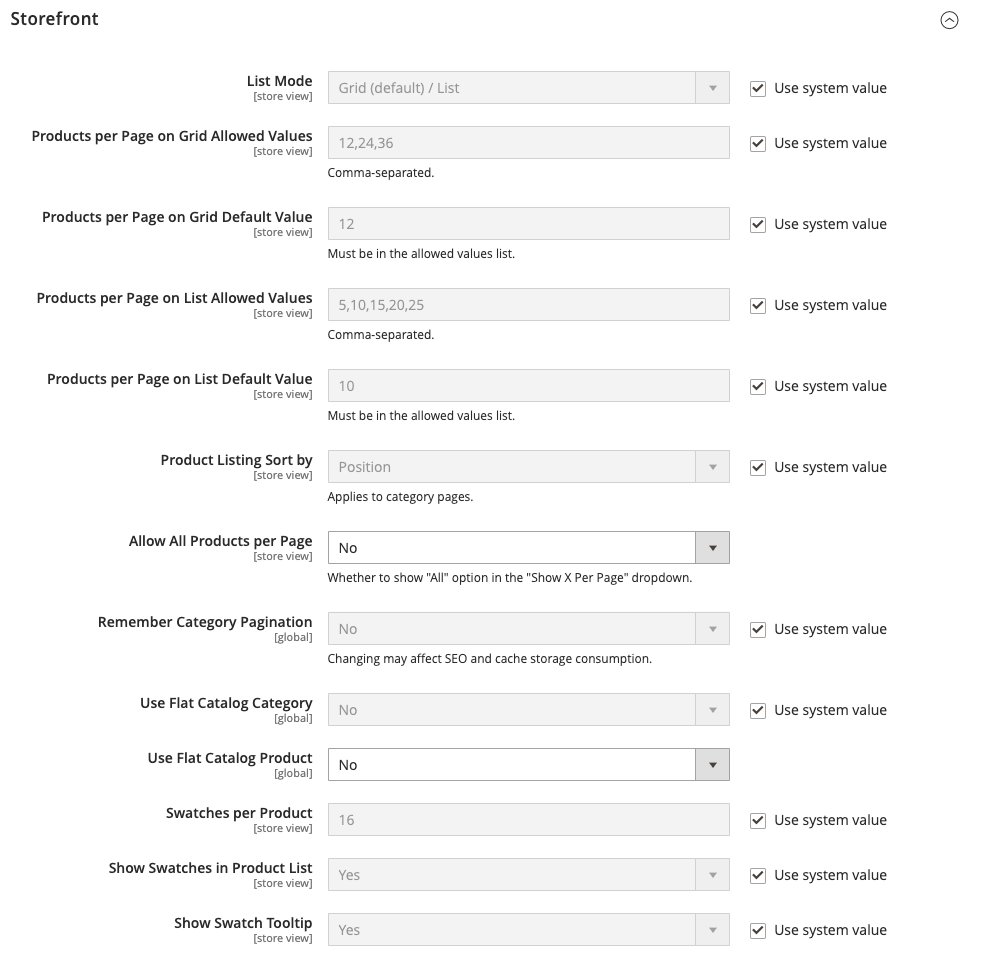 Catalog settings Catalog settings